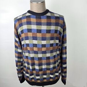 Vintage Norm Thompson- Mens XXL Sweater Crew Neck Textured Check Cosby